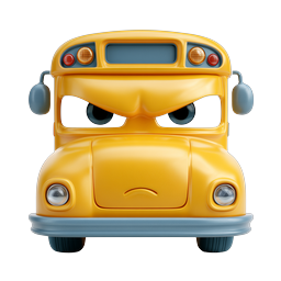 Angry School Bus Icon - 3D Cartoon Transportation