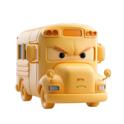 Angry School Bus Cartoon 3D Icon Character