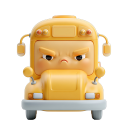 Angry School Bus 3D Clay Icon - Cute Transport Character