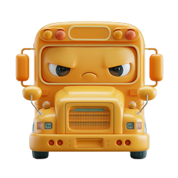 Angry School Bus 3D Cartoon Icon - Expressive Vehicle Character