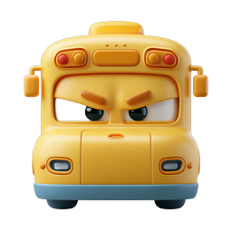 Angry School Bus Cartoon Icon - 3D Clay Style Design