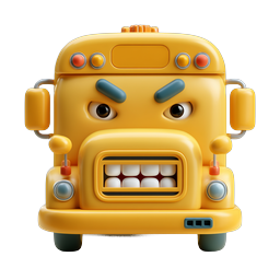 Angry School Bus 3D Cartoon Icon | Clay Style Character