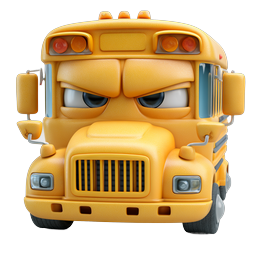 Angry Cartoon School Bus 3D Icon | Character Design