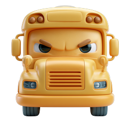 Angry School Bus Cartoon Icon - 3D Clay Style