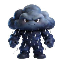 Icono de renderizado 3D de personaje de nube de tormenta enojada