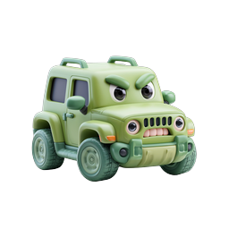 Angry Cartoon SUV Character Icon - 3D Clay Style