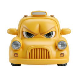Angry Yellow Taxi Cab 3D Cartoon Icon | Front View