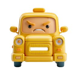 Angry Yellow Taxi Character Icon - 3D Clay Style