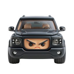 Angry Toy SUV Vehicle Icon with Cartoon Face Expression