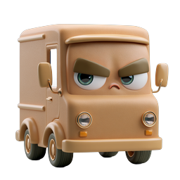 Angry Cartoon Truck Character 3D Icon - Delivery Vehicle