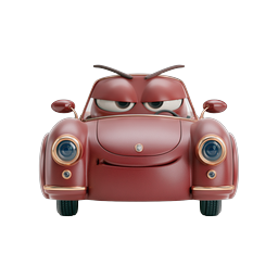 Angry Vintage Car Character 3D Icon - Cartoon Automobile