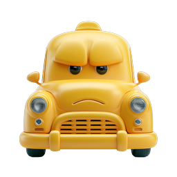 Angry Yellow Cartoon Car 3D Icon - Clay Style