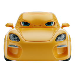 Angry Yellow Sports Car Cartoon Character Icon