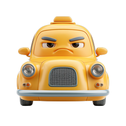 Angry Cartoon Yellow Taxi Icon - 3D Transport Character