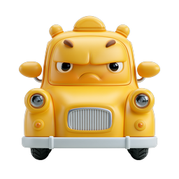 Angry Yellow Taxi Cartoon 3D Icon for Transport Apps
