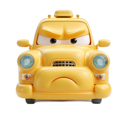 Angry Yellow Taxi Cab Character Icon - 3D Clay Style