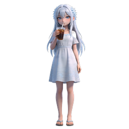 Anime Girl Drinking Iced Coffee at Japanese Shrine