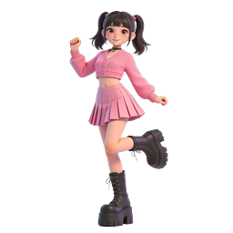 Ícone personagem 3D garota anime traje rosa