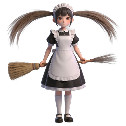 Anime Maid Character with Brooms 3D Icon
