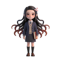 Anime Schoolgirl 3D Character Icon with Book