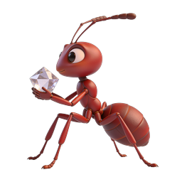 3D Cartoon Ant Holding Sparkling Diamond - Premium Icon