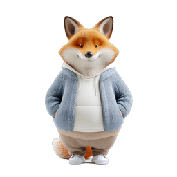 Cute Anthropomorphic Fox Character in Casual Clothes