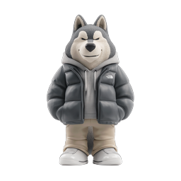Anthropomorphic Husky Character Icon - 3D Streetwear Style