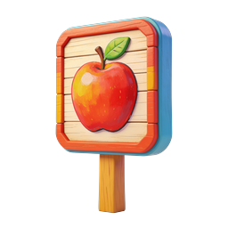 3D Apple Wooden Sign Icon - Clay Style