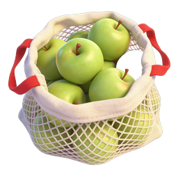 Fresh Green Apples in Mesh Produce Bag - 3D Icon
