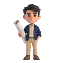 Architect Blueprint Character 3D Icon - Professional Designer