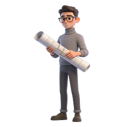 Architect Character Holding Blueprint - 3D Illustration Icon