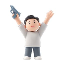 Armed Boy Character 3D Clay Icon | Victory Celebration