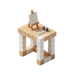 Isometric Art Studio Desk Icon with Easel & Paint