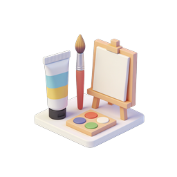 Art Supplies 3D Icon - Paint, Brush & Easel Design