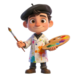 Cute Young Artist Painter Character Icon - 3D Rendered