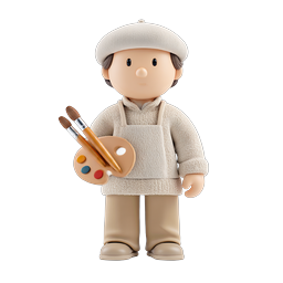 Charming 3D Artist Character Icon with Palette and Brushes