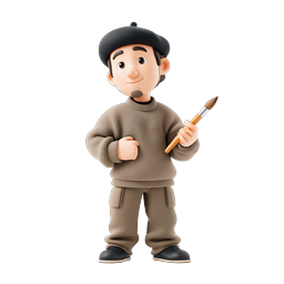 3D Artist Character with Beret and Paintbrush Icon