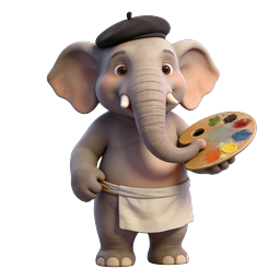 Icono de personaje de elefante artista lindo - Renderizado 3D