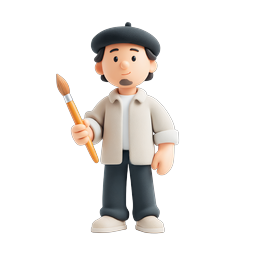 Clay Artist Character with Paintbrush 3D Icon