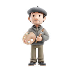 Artist Painter Character 3D Icon with Palette and Brush