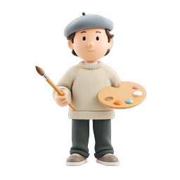 Friendly Artist Painter 3D Character Icon with Palette