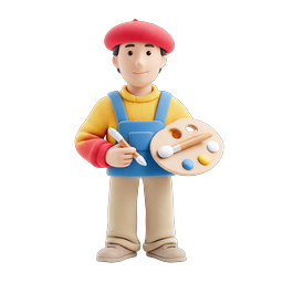 3D Clay Artist Painter Character with Palette Icon