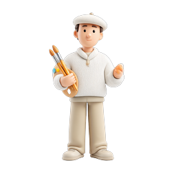 Friendly Artist Painter Character Icon with Palette