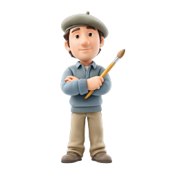 Friendly Artist Character with Paintbrush 3D Icon