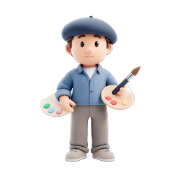 Cute 3D Artist Painter Character with Palette Icon