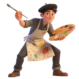 Cheerful 3D Artist Painter Character Icon with Palette