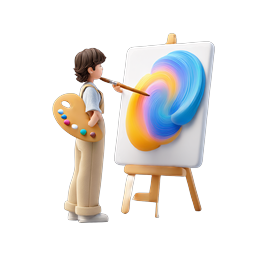 Young Artist Painting Colorful Canvas Icon - 3D Clay Style