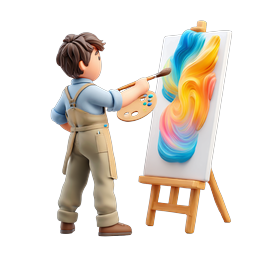 3D Artist Painting on Canvas - Creative Icon