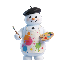 Artist Snowman 3D Icon - Creative Winter Painter Character