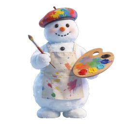 Ícone de boneco de neve artista fofo - Personagem pintor com paleta